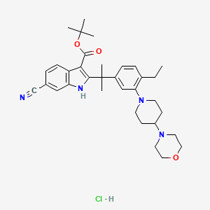 Tert-butyl 6-cyano-2-[2-[4-ethyl-3-(4-morpholin-4-ylpiperidin-1-yl)phenyl]propan-2-yl]-1H-indole-3-carboxylate;hydrochloride