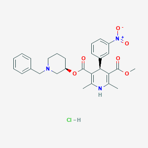 molecular formula C28H32ClN3O6 B1384749 rel-(S)-3-((R)-1-Benzylpiperidin-3-yl) 5-methyl 2,6-dimethyl-4-(3-nitrophenyl)-1,4-dihydropyridine-3,5-dicarboxylate hydrochloride CAS No. 91599-76-7