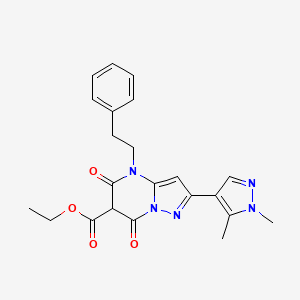 molecular formula C22H23N5O4 B13848495 Ethyl 2-(1,5 dimethyl-1H-pyrazol-4-yl)-5,7-dioxo-4-phenethyl-4,5,6,7-tetrahydropyrazolo[1,5-a]pyrimidine-6-carboxylate 