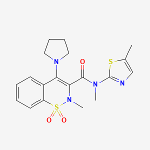 molecular formula C19H22N4O3S2 B13850686 N,2-Dimethyl-N-(5-methylthiazol-2-yl)-4-(pyrrolidin-1-yl)-2H-benzo[e][1,2]thiazine-3-carboxamide 1,1-Dioxide 