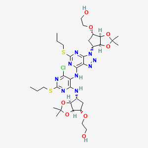 molecular formula C34H50ClN9O8S2 B13851093 N-Des(Difluorophenylcyclopropyl), N-[2-[[(3aR,4S,6R,6aS)-6-[6-chloro-2-(propylthio)-4-[tetrahydro-2,2-dimethyl-4H-cyclopenta-1,3-dioxol-4-(2-hydroxyethyloxy)amino]pyrimidin-5-yl Ticagrelor 