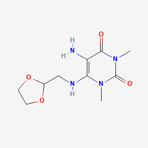 molecular formula C10H16N4O4 B13851860 6-(((1,3-Dioxolan-2-yl)methyl)amino)-5-amino-1,3-dimethylpyrimidine-2,4(1H,3H)-dione 