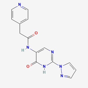 molecular formula C14H12N6O2 B13852259 N-(6-oxo-2-(1H-pyrazol-1-yl)-1,6-dihydropyrimidin-5-yl)-2-(pyridin-4-yl)acetamide 