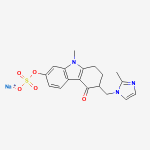 molecular formula C18H18N3NaO5S B13852801 Sodium 9-Methyl-3-((2-methyl-1H-imidazol-1-yl)methyl)-4-oxo-2,3,4,9-tetrahydro-1H-carbazol-7-yl Sulfate 