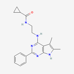 molecular formula C20H23N5O B13853096 N-[2-[(5,6-dimethyl-2-phenyl-7H-pyrrolo[2,3-d]pyrimidin-4-yl)amino]ethyl]cyclopropanecarboxamide 