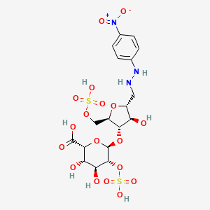 molecular formula C18H25N3O18S2 B13854744 (2R,3S,4S,5R,6R)-3,4-dihydroxy-6-[(2R,3S,4R,5R)-4-hydroxy-5-[[2-(4-nitrophenyl)hydrazinyl]methyl]-2-(sulfooxymethyl)oxolan-3-yl]oxy-5-sulfooxyoxane-2-carboxylic acid 