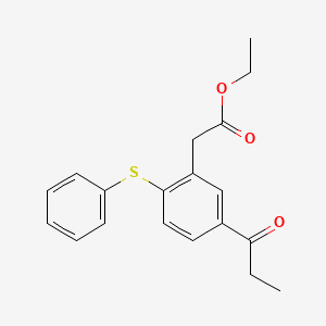 molecular formula C19H20O3S B13856599 Ethyl 2-(2-phenylsulfanyl-5-propanoylphenyl)acetate 