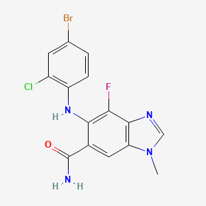 molecular formula C15H11BrClFN4O B13856657 5-((4-Bromo-2-chlorophenyl)amino)-4-fluoro-1-methyl-1H-benzo[d]imidazole-6-carboxamide 