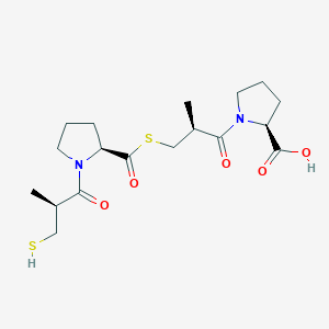 molecular formula C18H28N2O5S2 B13856766 (2S)-1-((2S)-3-((((2S)-1-((2S)-2-methyl-3-sulfanylpropanoyl)pyrrolidin-2-yl)carbonyl)sulfanyl)-2-methylpropanoyl)pyrrolidine-2-carboxylic acid 