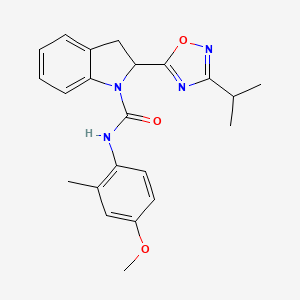 molecular formula C22H24N4O3 B13857519 2,3-Dihydro-N-(4-methoxy-2-methylphenyl)-2-[3-(1-methylethyl)-1,2,4-oxadiazol-5-yl]-1H-indole-1-carboxamide 