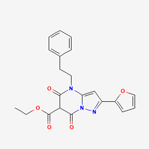 molecular formula C21H19N3O5 B13857709 Ethyl 2-(furan-2-yl)-5,7-dioxo-4-phenethyl-4,5,6,7-tetrahydropyrazolo[1,5-a]pyrimidine-6-carboxylate 