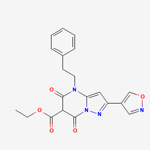 molecular formula C20H18N4O5 B13858087 Ethyl 2-(Isoxazol-4-yl)-5,7-dioxo-4-phenethyl-4,5,6,7-tetrahydropyrazolo[1,5-a]pyrimidine-6-carboxylate 