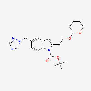 molecular formula C23H30N4O4 B13858266 Tert-butyl 2-[2-(oxan-2-yloxy)ethyl]-5-(1,2,4-triazol-1-ylmethyl)indole-1-carboxylate 