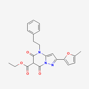 molecular formula C22H21N3O5 B13858918 Ethyl 2-(5-Methylfuran-2-yl)-5,7-dioxo-4-phenethyl-4,5,6,7-tetrahydropyrazolo[1,5-a]pyrimidine-6-carboxylate 