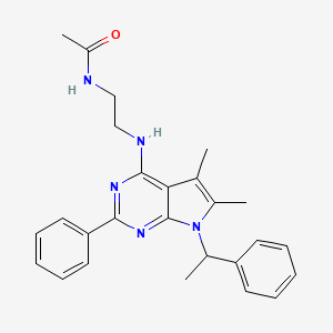 molecular formula C26H29N5O B13859552 N-[2-[[5,6-dimethyl-2-phenyl-7-(1-phenylethyl)pyrrolo[2,3-d]pyrimidin-4-yl]amino]ethyl]acetamide 