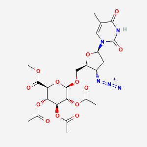 molecular formula C23H29N5O13 B13859601 methyl (2S,3S,4S,5R,6R)-3,4,5-triacetyloxy-6-[[(2S,3S,5R)-3-azido-5-(5-methyl-2,4-dioxopyrimidin-1-yl)oxolan-2-yl]methoxy]oxane-2-carboxylate 