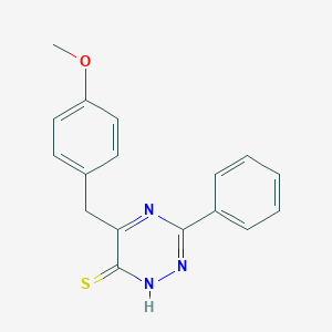 molecular formula C17H15N3OS B138611 1,2,4-Triazine-6(1H)-thione, 5-[(4-methoxyphenyl)methyl]-3-phenyl- CAS No. 127525-51-3