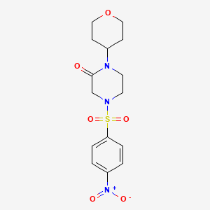 molecular formula C15H19N3O6S B13861581 4-(4-Nitrophenyl)sulfonyl-1-(oxan-4-yl)piperazin-2-one 
