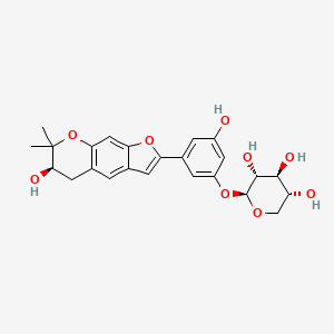 molecular formula C24H26O9 B13861613 (2S,3R,4S,5R)-2-[3-hydroxy-5-[(6R)-6-hydroxy-7,7-dimethyl-5,6-dihydrofuro[3,2-g]chromen-2-yl]phenoxy]oxane-3,4,5-triol 