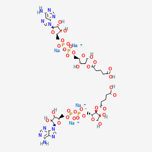 molecular formula C40H54N10Na4O34P4 B13861753 tetrasodium;[[(2R,3S,4R,5R)-5-(6-aminopurin-9-yl)-3,4-dihydroxyoxolan-2-yl]methoxy-oxidophosphoryl] [(2R,3S,4R)-3-(4-carboxybutanoyloxy)-4,5-dihydroxyoxolan-2-yl]methyl phosphate;[[(2R,3S,4R,5R)-5-(6-aminopurin-9-yl)-3,4-dihydroxyoxolan-2-yl]methoxy-oxidophosphoryl] [(2R,3R,4R)-4-(4-carboxybutanoyloxy)-3,5-dihydroxyoxolan-2-yl]methyl phosphate 