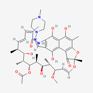 molecular formula C43H58N4O12 B13862828 [(7S,9E,11S,12S,13R,14S,15R,16R,17S,18S,19E,21Z)-2,13,17,27,29-pentahydroxy-11-methoxy-3,7,12,14,16,18,22-heptamethyl-26-[(Z)-(4-methylpiperazin-1-yl)iminomethyl]-6,23-dioxo-8,30-dioxa-24-azatetracyclo[23.3.1.14,7.05,28]triaconta-1(29),2,4,9,19,21,25,27-octaen-15-yl] acetate 