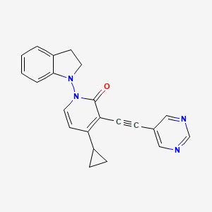 molecular formula C22H18N4O B13863444 2(1h)-Pyridinone,4-cyclopropyl-1-(2,3-dihydro-1h-indolyl)-3-[2-(5-pyrimidinyl)ethynyl]- 