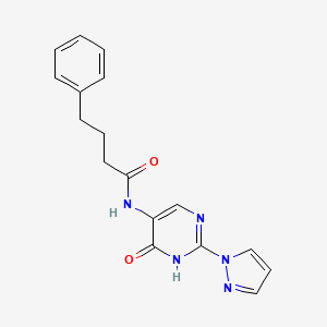 molecular formula C17H17N5O2 B13863543 N-(6-oxo-2-(1H-pyrazol-1-yl)-1,6-dihydropyrimidin-5-yl)-4-phenylbutanamide 