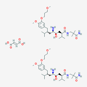 molecular formula C64H110N6O16 B13863698 (2R,4R,5R,7R)-5-amino-N-(3-amino-2,2-dimethyl-3-oxopropyl)-4-hydroxy-7-[[4-methoxy-3-(3-methoxypropoxy)phenyl]methyl]-8-methyl-2-propan-2-ylnonanamide;(E)-but-2-enedioic acid 