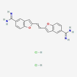 molecular formula C20H18Cl2N4O2 B13863866 2-[2-(5-Carbamimidoyl-1-benzofuran-2-yl)ethenyl]-1-benzofuran-5-carboximidamide;dihydrochloride 