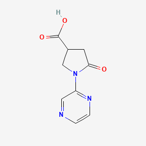 molecular formula C9H9N3O3 B1386397 5-Oxo-1-pyrazin-2-ylpyrrolidine-3-carboxylic acid CAS No. 1086380-60-0
