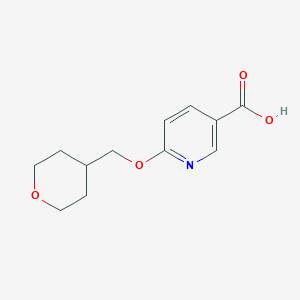 molecular formula C12H15NO4 B1386464 6-(Tetrahydro-2H-pyran-4-ylmethoxy)nicotinic Acid CAS No. 1072855-70-9