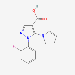 molecular formula C14H10FN3O2 B1386471 1-(2-fluorophenyl)-5-(1H-pyrrol-1-yl)-1H-pyrazole-4-carboxylic acid CAS No. 1172017-52-5