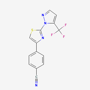 molecular formula C14H7F3N4S B1386492 4-{2-[5-(Trifluoromethyl)-1H-pyrazol-1-yl]-1,3-thiazol-4-yl}benzonitrile CAS No. 1227954-96-2