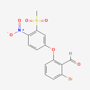 molecular formula C14H10BrNO6S B13866060 2-Bromo-6-(3-(methylsulfonyl)-4-nitrophenoxy)benzaldehyde 
