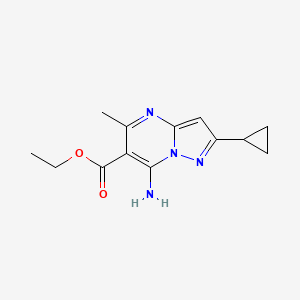 molecular formula C13H16N4O2 B13866170 Ethyl 7-amino-2-cyclopropyl-5-methylpyrazolo[1,5-a]pyrimidine-6-carboxylate 