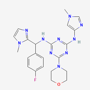 molecular formula C22H25FN10O B13866195 N-[(4-Fluorophenyl)(1-methyl-1H-imidazol-2-yl)methyl]-N'-(1-methyl-1H-imidazol-4-yl)-6-morpholin-4-yl-1,3,5-triazine-2,4-diamine 