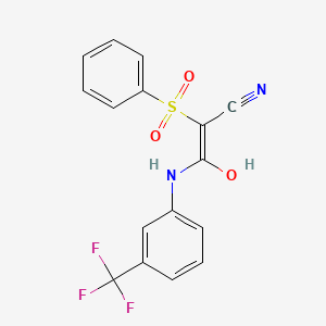 3-Hydroxy-2-(phenylsulfonyl)-3-((3-(trifluoromethyl)phenyl)amino)prop-2-enenitrile