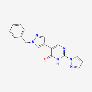 molecular formula C17H14N6O B13867075 5-(1-benzyl-1H-pyrazol-4-yl)-2-(1H-pyrazol-1-yl)pyrimidin-4(3H)-one 