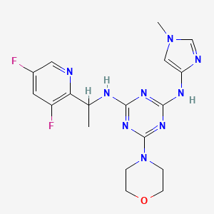 molecular formula C18H21F2N9O B13867191 N-[1-(3,5-Difluoropyridin-2-yl)ethyl]-N'-(1-methyl-1H-imidazol-4-yl)-6-morpholin-4-yl-1,3,5-triazine-2,4-diamine 
