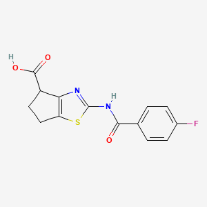 molecular formula C14H11FN2O3S B1386735 2-(4-fluorobenzamido)-5,6-dihydro-4H-cyclopenta[d]thiazole-4-carboxylic acid CAS No. 1019115-34-4