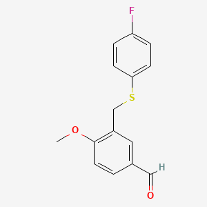 molecular formula C15H13FO2S B1386812 3-{[(4-Fluorophenyl)thio]methyl}-4-methoxybenzaldehyde CAS No. 1171886-70-6