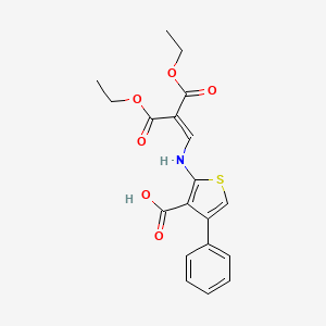 molecular formula C19H19NO6S B1386819 2-{[3-Ethoxy-2-(ethoxycarbonyl)-3-oxoprop-1-en-1-yl]amino}-4-phenylthiophene-3-carboxylic acid CAS No. 1171562-25-6