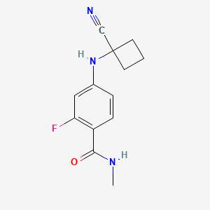 molecular formula C13H14FN3O B1386882 4-((1-Cyanocyclobutyl)amino)-2-fluoro-N-methylbenzamide CAS No. 915087-26-2