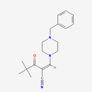2-(2,2-Dimethylpropanoyl)-3-(4-benzylpiperazinyl)prop-2-enenitrile