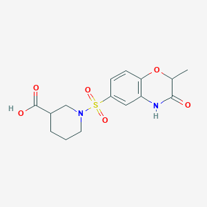 molecular formula C15H18N2O6S B1387272 1-[(2-Methyl-3-oxo-3,4-dihydro-2H-1,4-benzoxazin-6-yl)sulfonyl]piperidine-3-carboxylic acid CAS No. 1216182-44-3