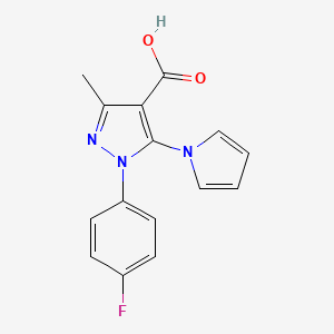 molecular formula C15H12FN3O2 B1387278 1-(4-Fluorophenyl)-3-methyl-5-(1H-pyrrol-1-yl)-1H-pyrazole-4-carboxylic acid CAS No. 1171733-15-5