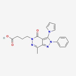 molecular formula C20H19N5O3 B1387301 4-[7-Methyl-4-oxo-2-phenyl-3-(1H-pyrrol-1-yl)-2,4-dihydro-5H-pyrazolo[3,4-d]pyridazin-5-yl]butanoic acid CAS No. 1112289-79-8