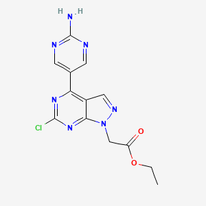 molecular formula C13H12ClN7O2 B13874976 Ethyl 2-[4-(2-aminopyrimidin-5-yl)-6-chloropyrazolo[3,4-d]pyrimidin-1-yl]acetate 