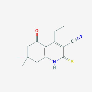 molecular formula C14H16N2OS B1387658 4-Ethyl-2-mercapto-7,7-dimethyl-5-oxo-5,6,7,8-tetrahydroquinoline-3-carbonitrile CAS No. 885268-41-7