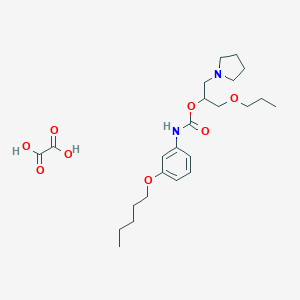 molecular formula C24H38N2O8 B138786 oxalic acid;(1-propoxy-3-pyrrolidin-1-ylpropan-2-yl) N-(3-pentoxyphenyl)carbamate CAS No. 143503-32-6